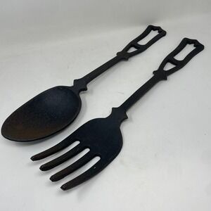 Vintage Apco Japan Cast Iron Fork and Spoon Wall Decor Set Black Metal 17 Inch